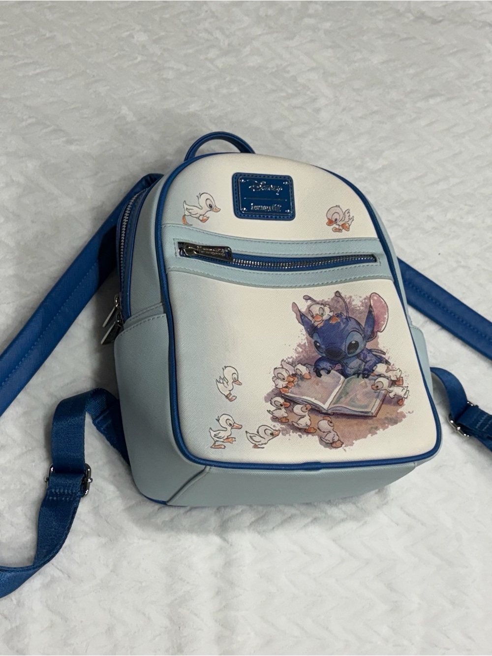 Loungefly Light Blue Stitch Storytime Mini Backpack with Ducks